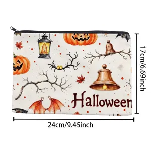 Halloween canvas cosmetic bag, portable toiletry storage pouch with pumpkin and autumn print.