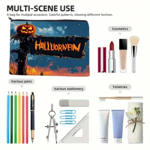 Halloween Kosmetiktasche mit Kuerbis Druck, tragbare Reise Make-up Aufbewahrung Tasche.