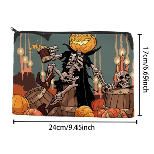 Halloween Kürbis Skelett Leinen Kosmetiktasche Mehrzweck Stiftemappe Reißverschlusstasche