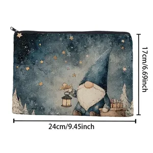 Pochette zippée en toile motif aquarelle de gnome de Noël trousse de toilette 24x17cm