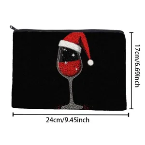Nahaufnahme Detailansicht der Weihnacht Weinbecher Kosmetiktasche mit Maßangaben.