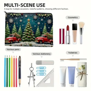 Christmas theme canvas zipper makeup bag multi-functional portable travel cosmetic storage bag