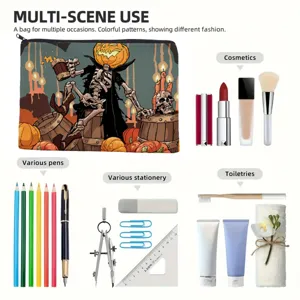 Halloween Kürbis Skelett Leinwand Kosmetiktasche Mehrzweck Stifte Etui Organizer Neu