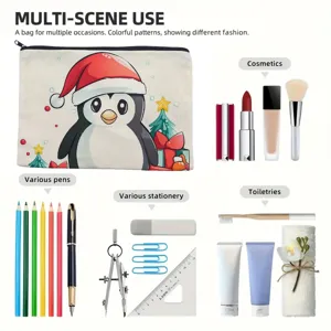 Large capacity Christmas tree cosmetic bag detail showing multi-scene stationery and makeup storage.