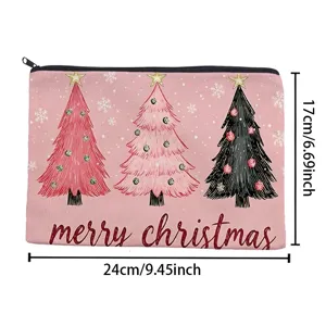 Rosa Weihnachtsbaum Kosmetiktasche Leinwand Make-up Beutel Reißverschluss Tasche