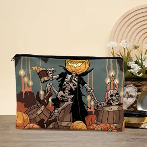 Halloween Kürbis Skelett Canvas Kosmetiktasche tragbare Reißverschluss Aufbewahrungstasche