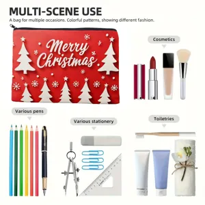 Christmas zipper cosmetic bag linen double-sided printed pouch multi-functional storage case