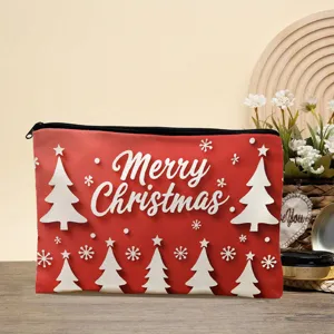 Christmas makeup bag large capacity zipper pouch festive cosmetic storage canvas linen p