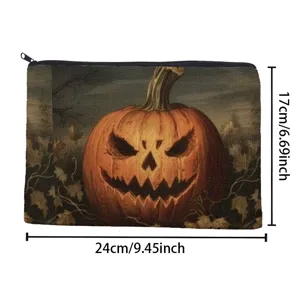 Halloween Kürbis Canvas Kosmetiktasche mit Reißverschluss Münztasche tragbare Aufbewahrung.
