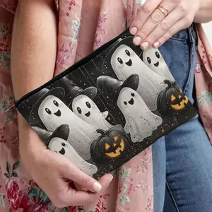 Halloween ghost print canvas makeup bag large capacity travel cosmetic pouch pencil case