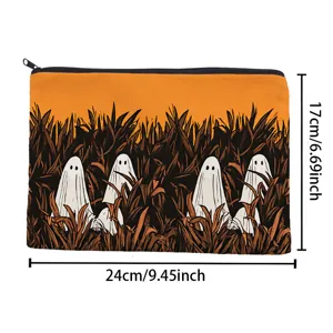 Halloween spook print make-up tas, canvas cosmetisch etui met rits voor reizen en dagelijks.