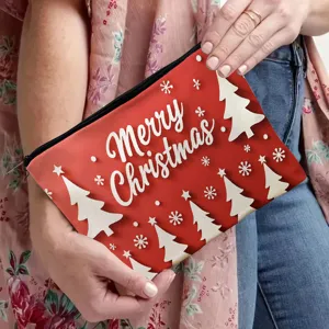 Christmas cosmetic bag canvas zipper pouch portable makeup storage bag festive gift pouch