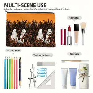Multifunctionele canvas make-uptas met schattige spookprint voor reiskosmetica.