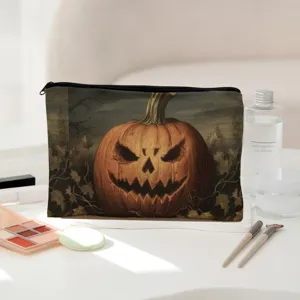 Halloween Kürbis Motiv Leinwand Kosmetiktasche Reißverschluss Kulturbeutel Organizer