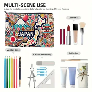 Astuccio per matite e borsa cosmetica in tela multiuso con motivo in stile giapponese.