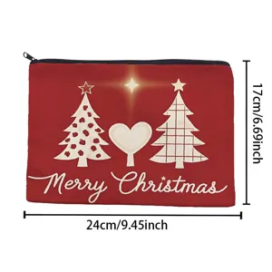 Christmas canvas cosmetic bag detail view showing 24x17cm dimensions, festive red storage pouch.