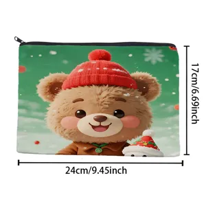 Christmas cartoon bear print cosmetic bag portable makeup pouch zipper storage bag for women