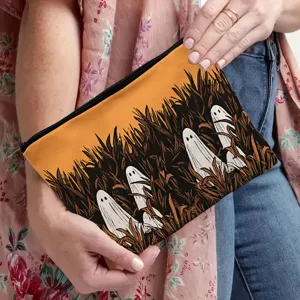 Halloween geest maïsveld print cosmetische tas, schattige reizen rits make-up tasje.