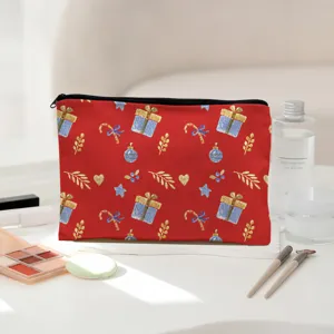 Weihnachten Kosmetiktasche mit Reißverschluss, rote Make-up Tasche mit festlichem Print Design.