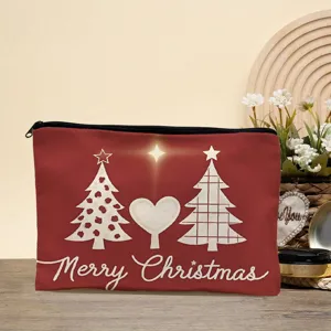 Christmas zippered cosmetic bag large capacity portable makeup pouch holiday toiletry organizer