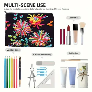 Borsa cosmetica versatile con motivo floreale astratto e colorato, ideale per viaggi quotidiani.