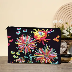 Borsa per trucco e astuccio con cerniera e motivo floreale colorato per la conservazione quotidiana.