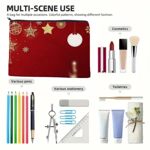 Christmas cosmetic bag travel storage pouch multi-scene use red holiday pattern zipper organizer