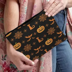 Halloween geprinte cosmetische tas detail, draagbare etui met rits voor make-up.