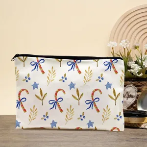 Weihnachten Aquarell Zuckerstange Make-up Tasche, weißer Stoff Reißverschluss Kosmetiktasche.
