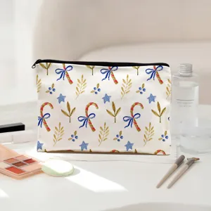 Weihnachtskosmetiktasche mit süßem Zuckerstangen-Print, ideale Make-up-Tasche für Reisen.