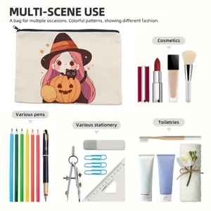 Canvas makeup bag pencil pouch multi-functional cute Halloween cartoon storage bag for travel