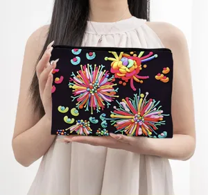 Borsa per trucco con motivo floreale colorato, custodia con cerniera di alta qualità.