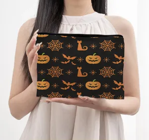 Halloween make-uptas met print, draagbare reisetui met ritssluiting voor cosmetica en verzorging.