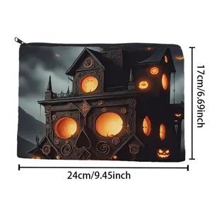 Halloween spookhuis print cosmetische tas draagbare rits opbergtas voor reizen en dagelijks.