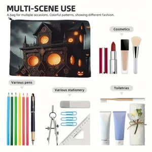 Griezelige Halloween kasteel print make-up tas, veelzijdige opbergtas met rits voor reizen.