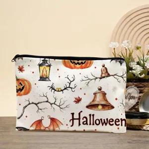 Canvas Halloween makeup bag portable toiletry pouch autumn pumpkin print travel storage bag