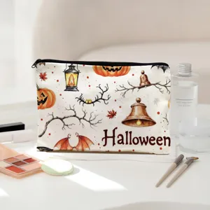 Halloween canvas cosmetic bag portable waterproof toiletry organizer zipper makeup pouch