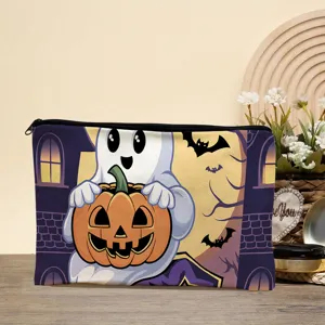 Halloween Geist Kürbis Druck Kosmetiktasche Detail, retro beige Reißverschlusstasche Etui.