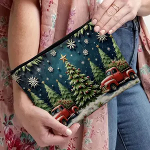 Christmas theme cosmetic zipper pouch stylish makeup storage bag for travel and daily use
