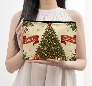 Christmas canvas zipper pouch large capacity cute storage bag portable cosmetic organizer bag