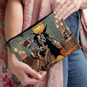 Halloween Kürbis Skelett Leinwand Kosmetiktasche Reißverschluss Tasche Make-up Etui