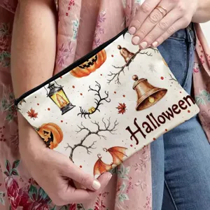 Canvas Halloween cosmetic bag portable makeup pouch autumn pumpkin zipper toiletry organizer storage