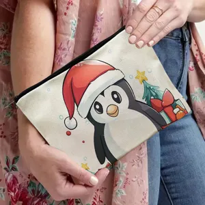 Christmas penguin cosmetic bag large capacity polyester travel makeup pouch and stationery storage