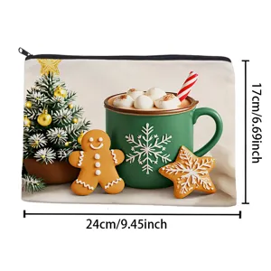 Christmas canvas zipper pouch, cute gingerbread man and tree design, portable cosmetic bag.