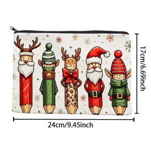 Christmas canvas zipper pouch cute pencil cartoon makeup bag stationery storage organizer
