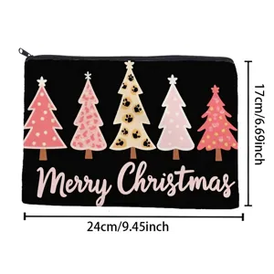 Large capacity Christmas tree cosmetic bag black zipper pouch for travel stationery storage