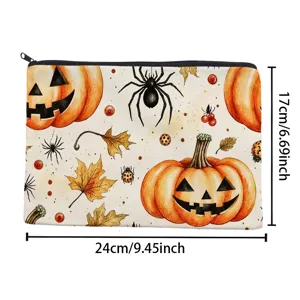 Halloween autumn canvas cosmetic bag portable zipper makeup pouch storage organizer case