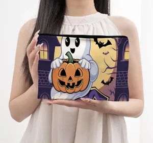 Halloween Geist Kürbis Print Kosmetiktasche mit Reißverschluss niedliche Make-up Aufbewahrung