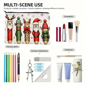 Christmas pencil canvas cosmetic bag multi-function storage pouch for stationery and toiletries.