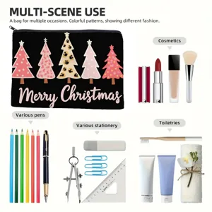Large capacity Christmas tree cosmetic bag, versatile polyester makeup storage pouch for travel.